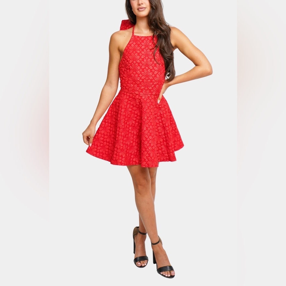 SAYLOR Red Halter Jule Floral Fit-and-Flare Mini Dress